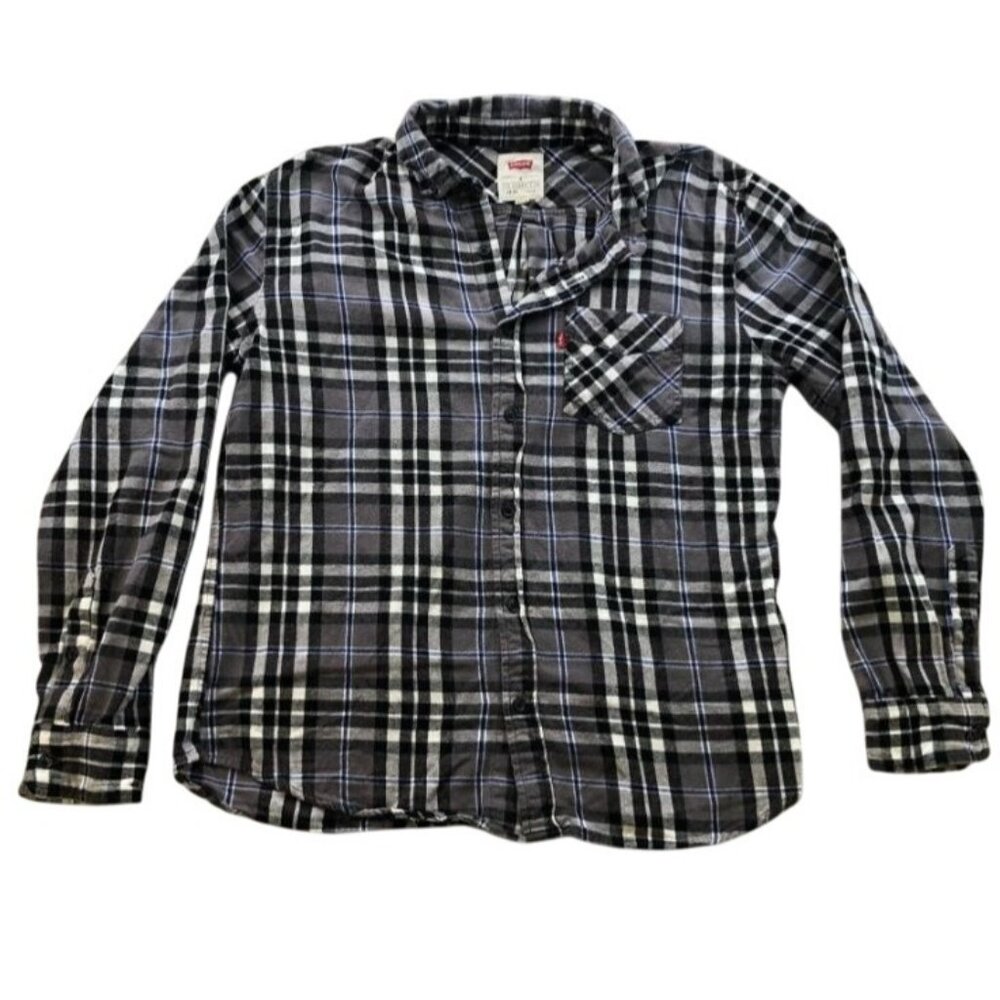 Levi's Mens Shirt Medium Flannel Plaid Button Up Long Sleeve Casual Classic Gray